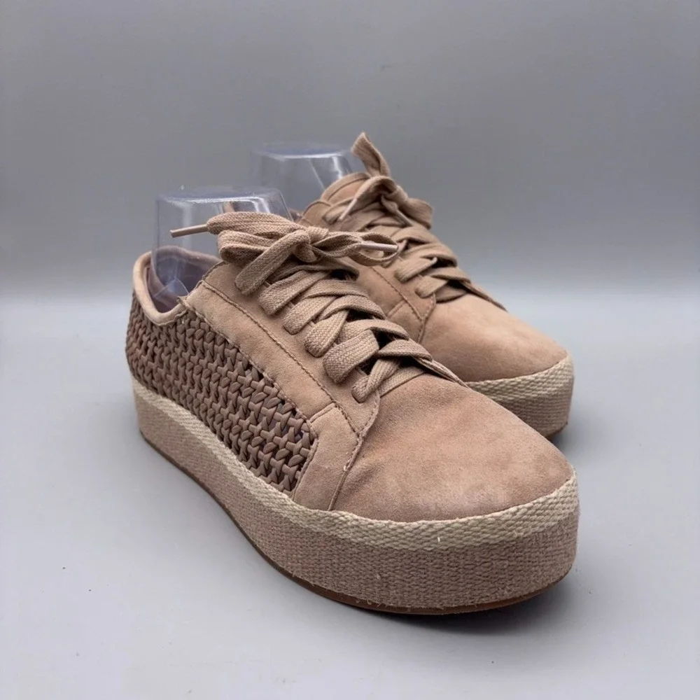 Vince Camuto Platform Sneakers Womens 7.5 Tan Woven Suede Espadrille Casual Boho